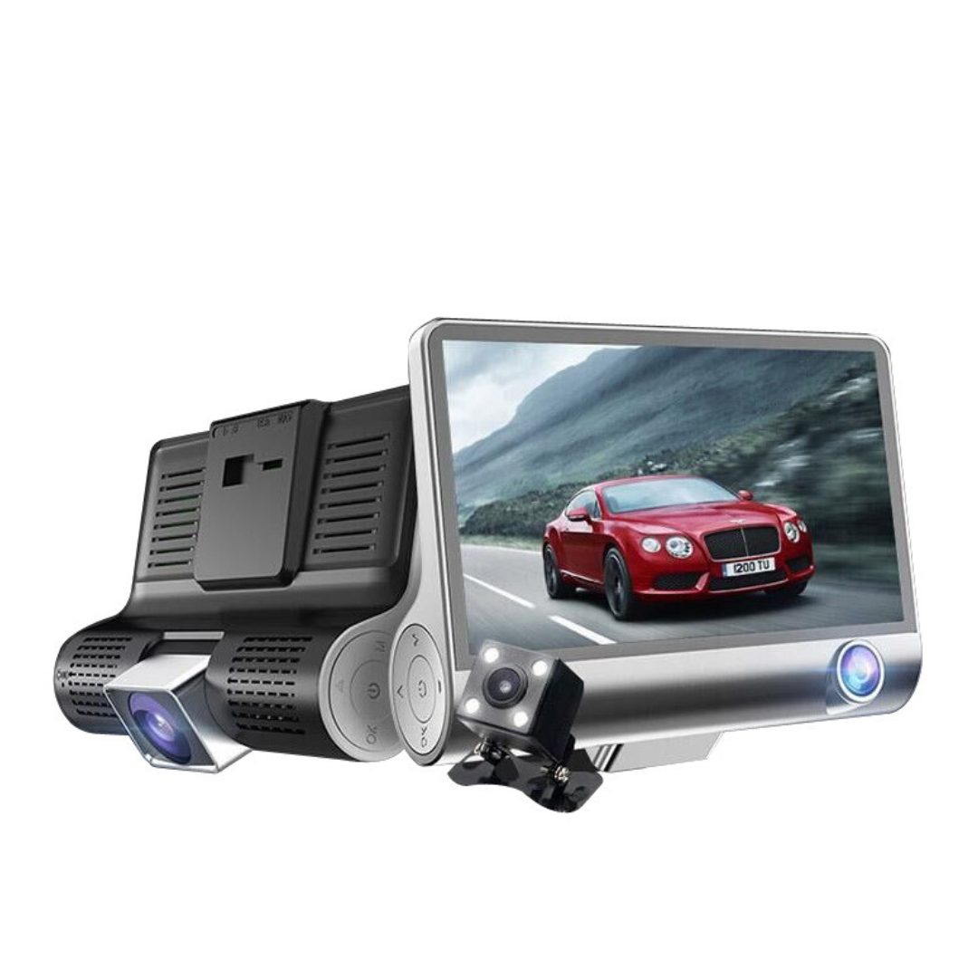 Dashcam Cachée 3 Objectifs – Enregistreur Voiture Avant/Arrière/Intérieur, 4K, Vision Nocturne