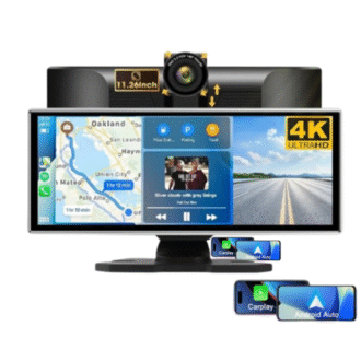 Dashcam 11” Rétroviseur 4K CarPlay – Écran Tactile Android Auto, Vision Nocturne, GPS