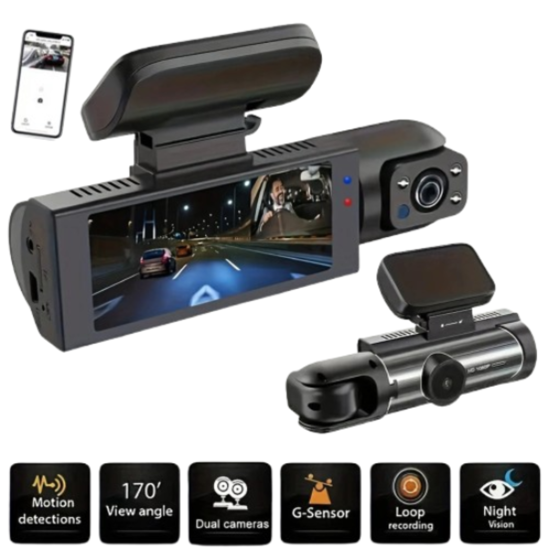 Dashcam Double Caméra Avant/Intérieur – 1080P WiFi, Vision Nocturne IR, Enregistrement Boucle – Image 2