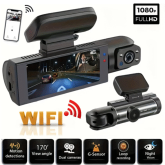 Dashcam Double Caméra Avant/Intérieur – 1080P WiFi, Vision Nocturne IR, Enregistrement Boucle