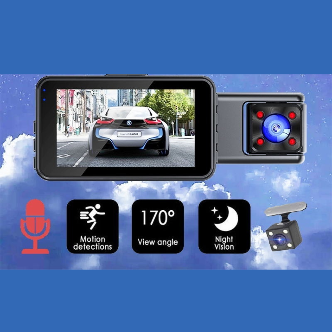 Dashcam Triple Objectif – Vue Avant/Arrière/Intérieure, Vision Nocturne Totale – Image 4
